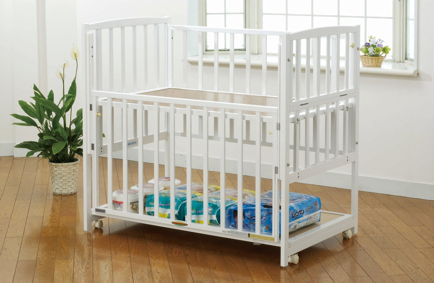 ハイタイプベッド ツーオープン ヤマサキ(Yamasaki) 標準サイズベビーベッド【レンタル|選べる3色|小物置き板付】