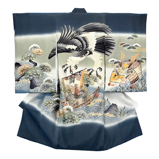 お宮参り衣装 お宮参り産着レンタル 男の子産着 正絹 28-73-5 ネイビーグレー