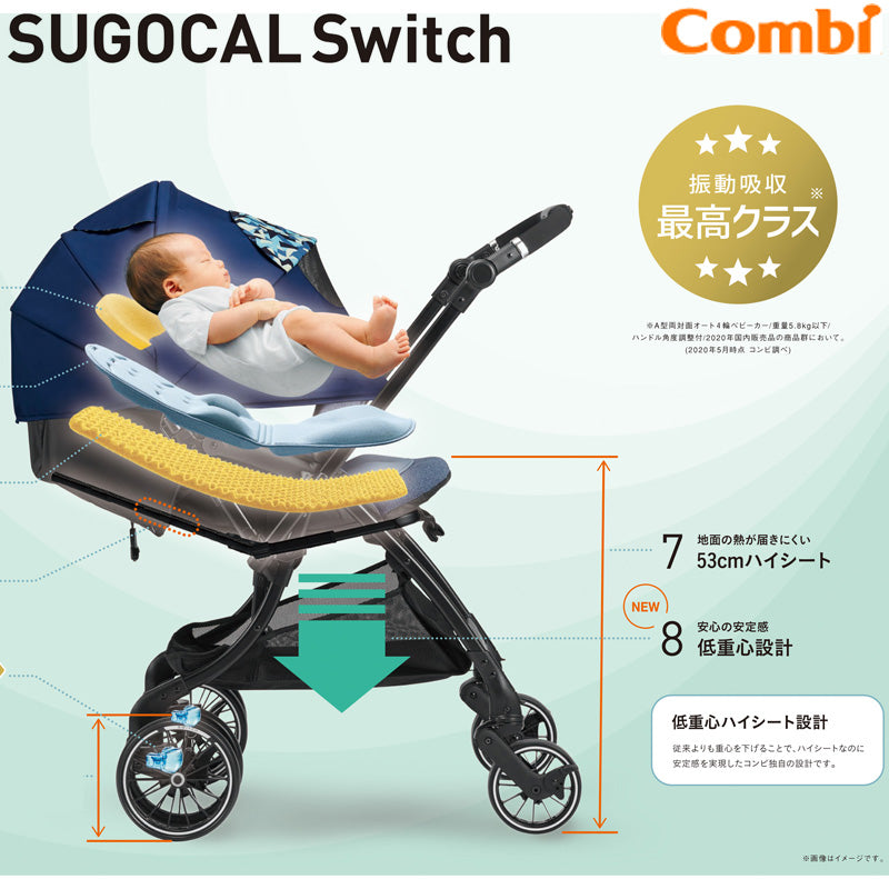 【1ヶ月、3ヶ月、6ヶ月レンタル割引中】【レインカバー付】【本州往復送料無料】スゴカル Switch plus エッグショック earth XL オーシャンブルー コンビ(Combi) ホワイトレーベル ベビーカー【レンタル】